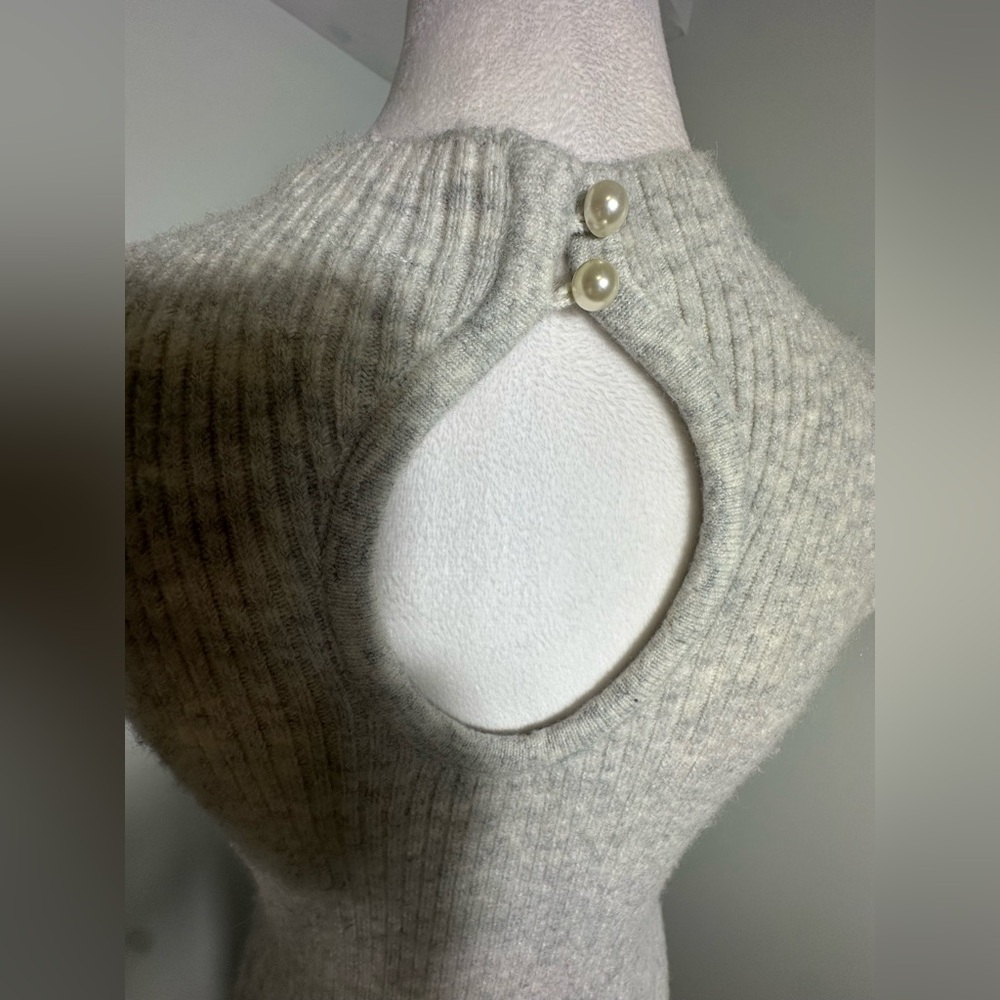 Anthropologie Feather Bone Oda Crochet Wool Alpaca Blend Sweater Gray Dress M - Picture 7 of 17